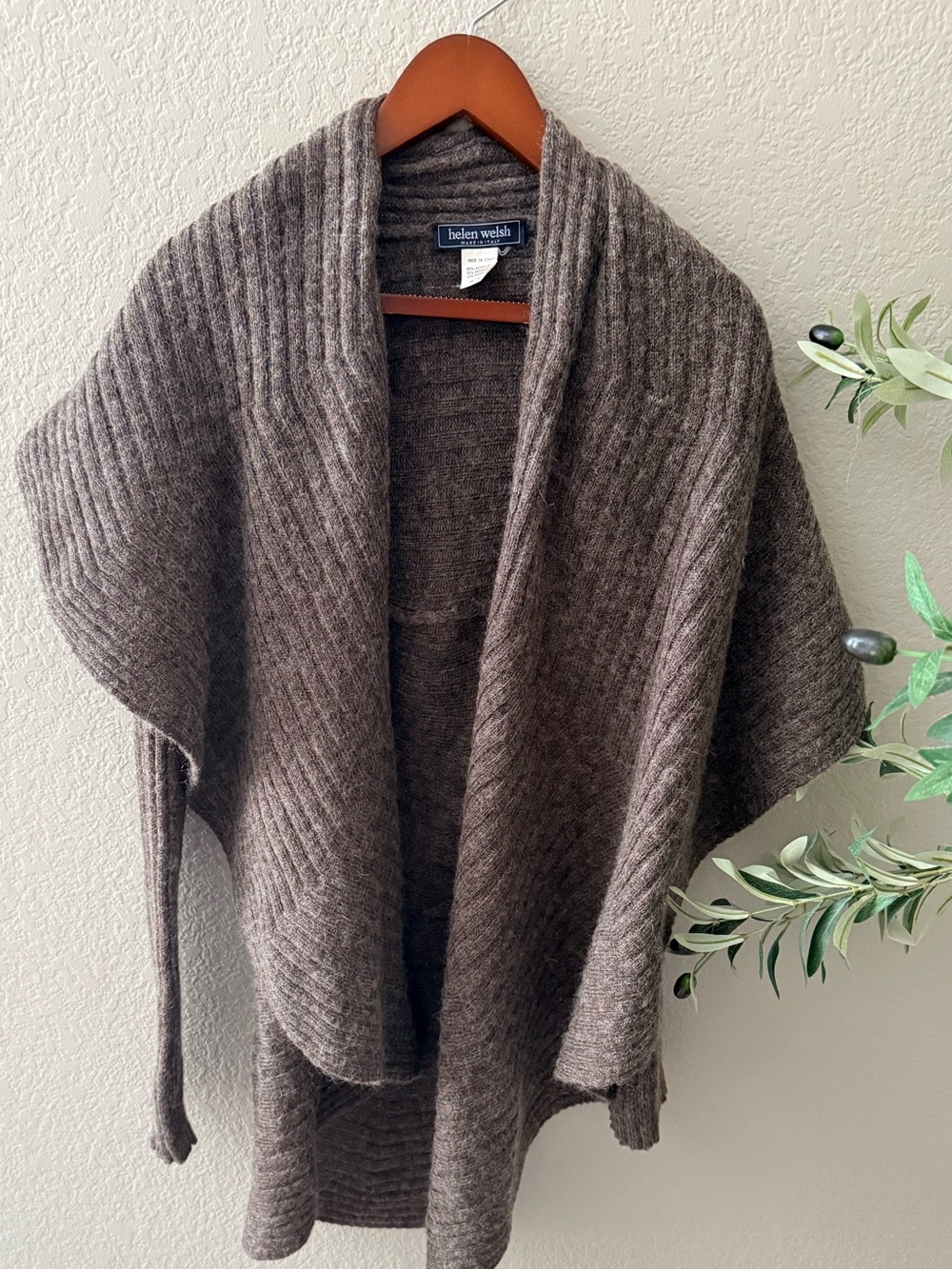 Helen Welsh Italy Mohair Wool Belted Cape Cardigan Brown